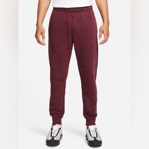 Nike Men's Maroon Joggers with small logo writing